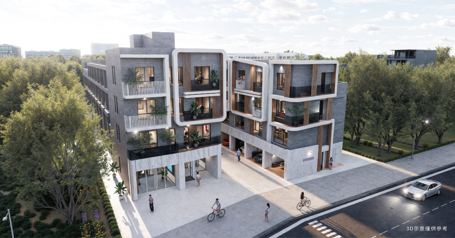 綠誠勢2 東勢透天建案 透天別墅 前院停車空間 社區外觀